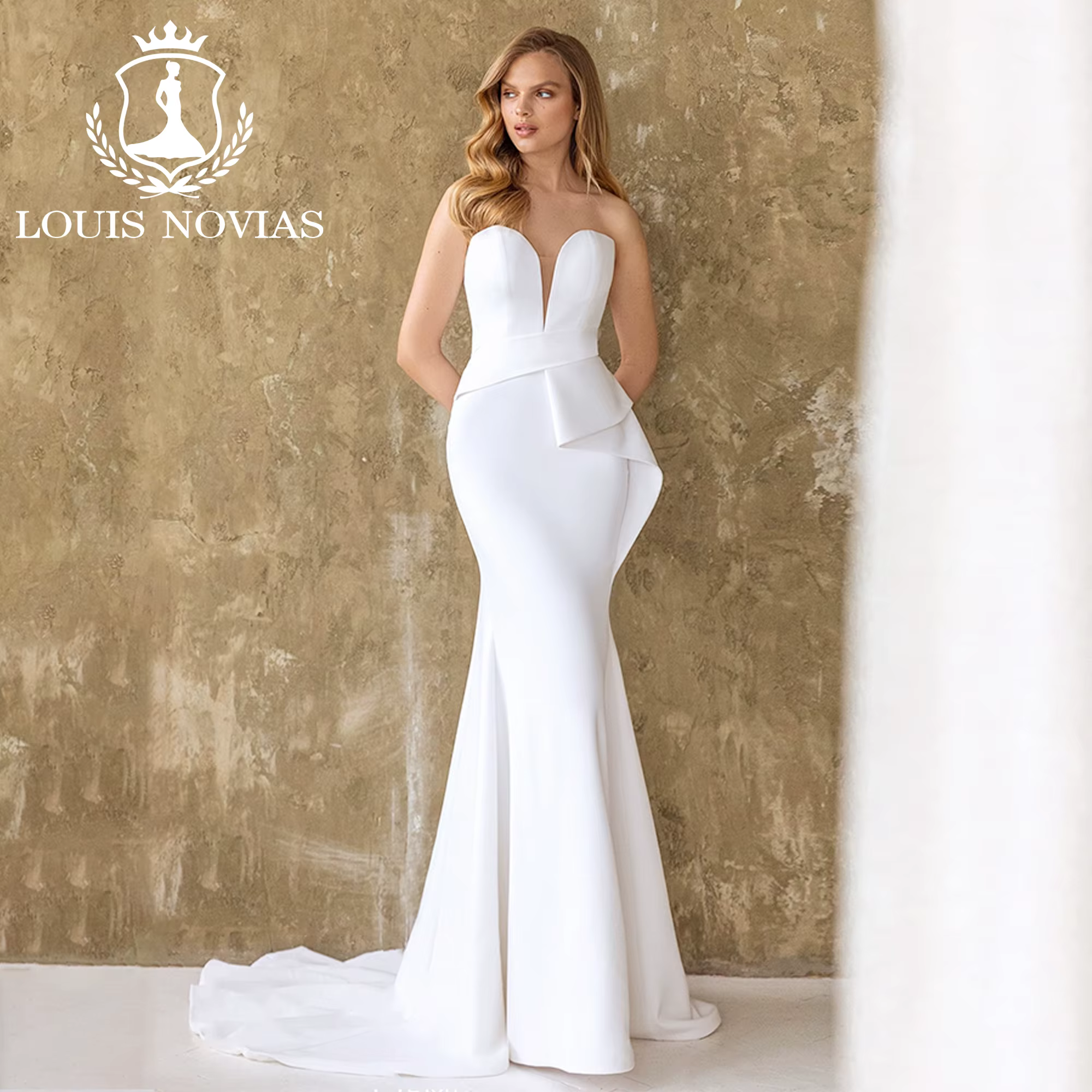LOUIS NOVIAS robe De mariée en Satin Style sirène chérie sans manches froncé robe De mariée Vestido 