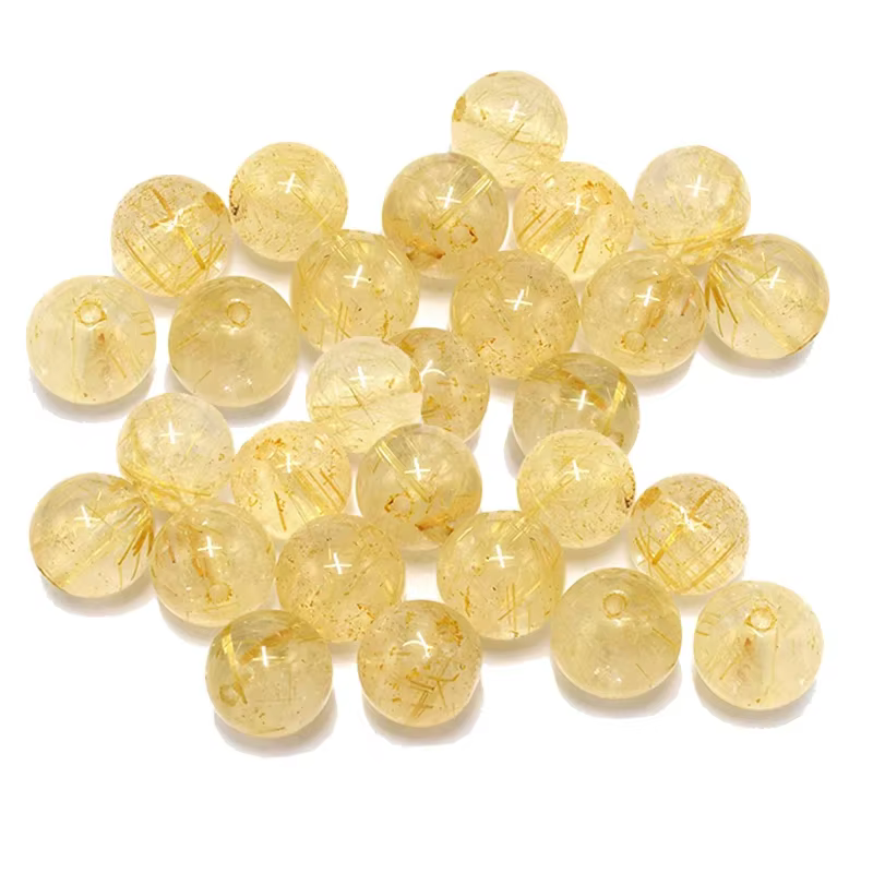 Bracelet de perles de quartz rutilé de guérison Reiki en cristal naturel, bijoux de mode, accessoire