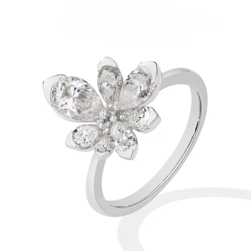 Bague en argent S925 avec zircon en forme de fleur romantique et goutte d'eau, pour femme, idéale po