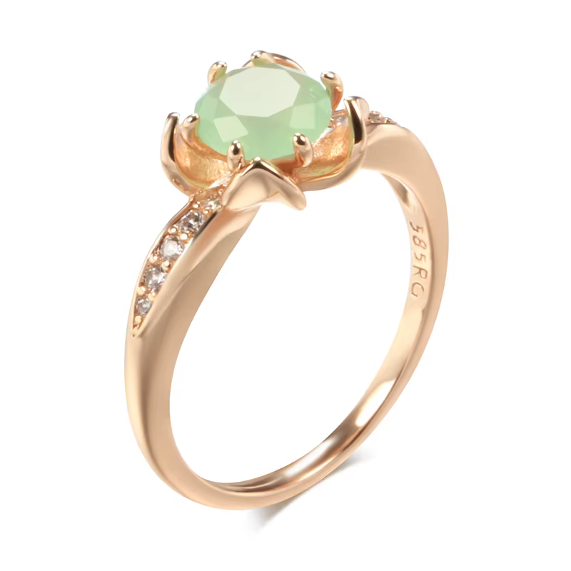 SYOUJYO-Bagues en Forme de Fleur d'Émeraude Naturelle pour Femme, Bijoux Fins en Or Rose 585, Design