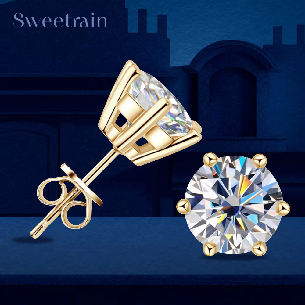 0.5-2ct Moissanite Diamant Boucles D'oreilles 18K Or Jaune Plaqué 925 Boucles D'oreilles De Mariage 