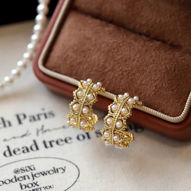 Boucles d'oreilles Vintage en dentelle et perles pour femmes, exquises, de haute qualité, style pala