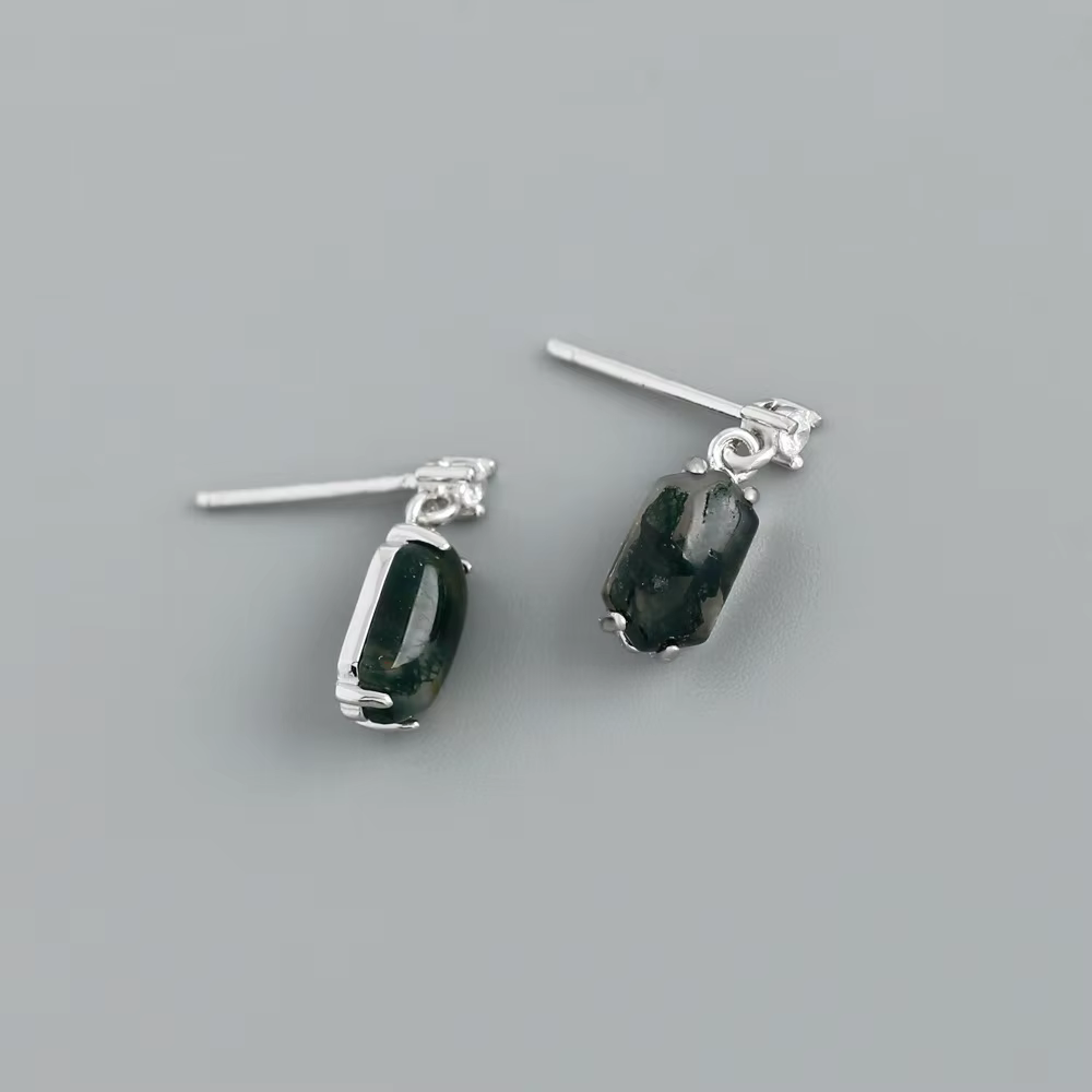 F.I.N.S Boucles d'oreilles pendantes carrées en argent sterling 925 avec agate naturelle, design géo