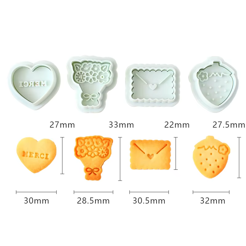 Mini fleur lettre d'amour pour la saint-valentin, emporte-pièce, moule à biscuits pressable, tampon 