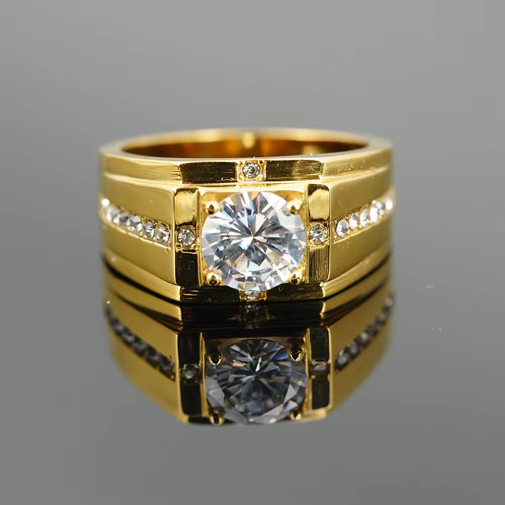 Bague de mariage classique en or et argent pour hommes et femmes, acier inoxydable, rond incrusté, c