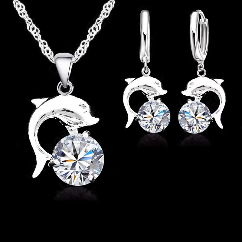 Collier + boucles d'oreilles ensembles mignon romantique Style Animal série dauphin modélisation pou
