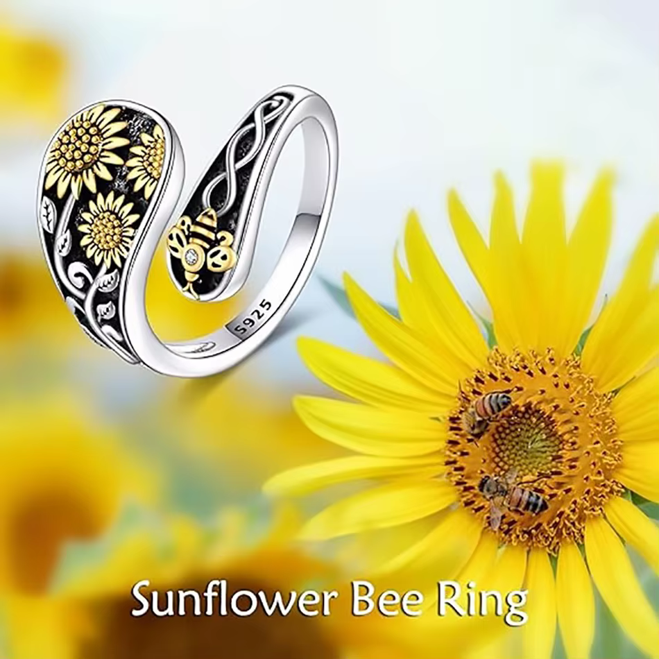Bague marguerite abeille en argent Sterling 925, bijoux réglables de Style bohème Vintage