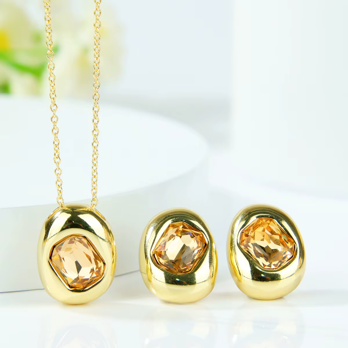 Ensemble de bijoux en cristal de luxe italien, couleur or 14 carats, collier chic de haute qualité, 