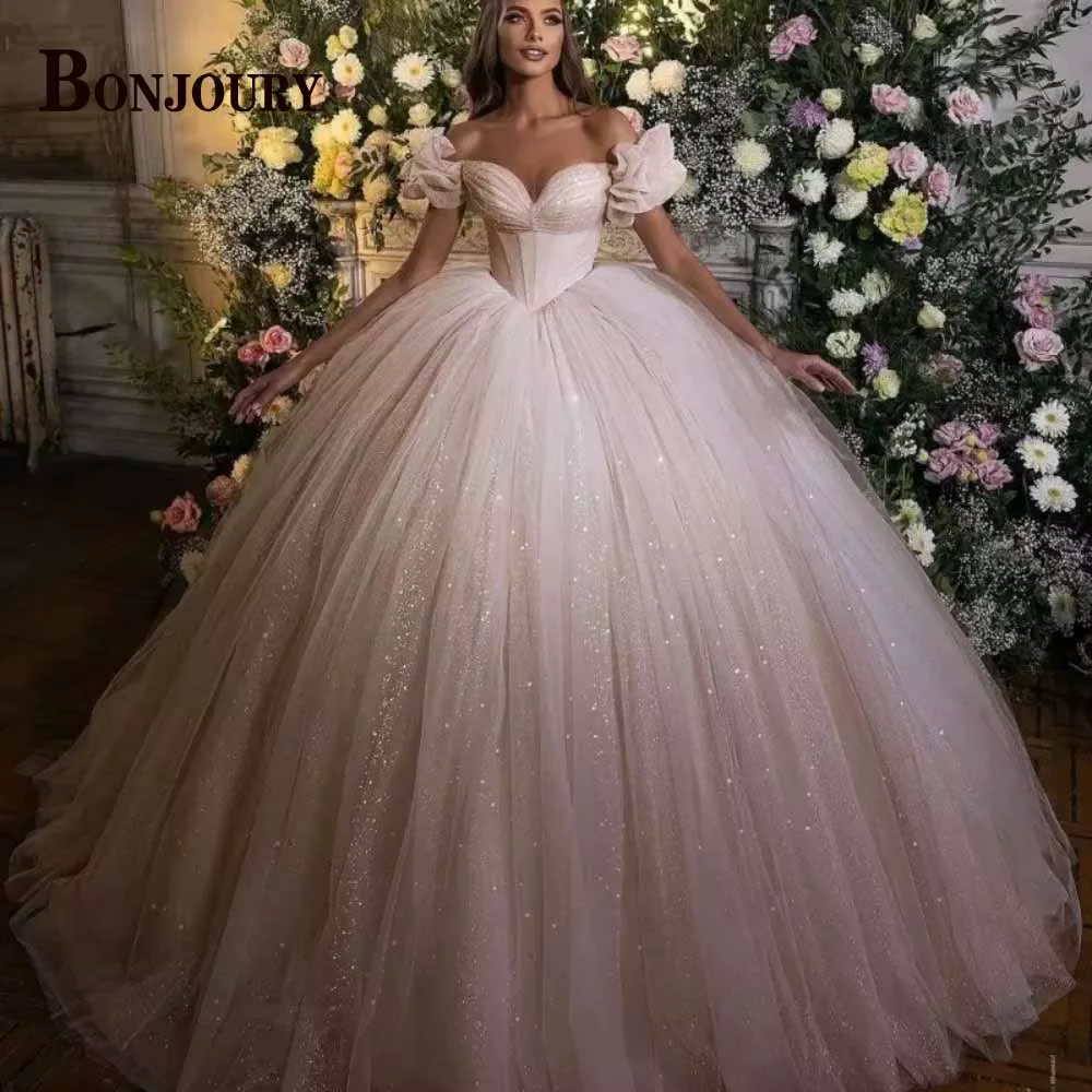 BONJOURY princesse robes De mariée pour mariée hors De l'épaule plissée fermeture éclair robe De bal