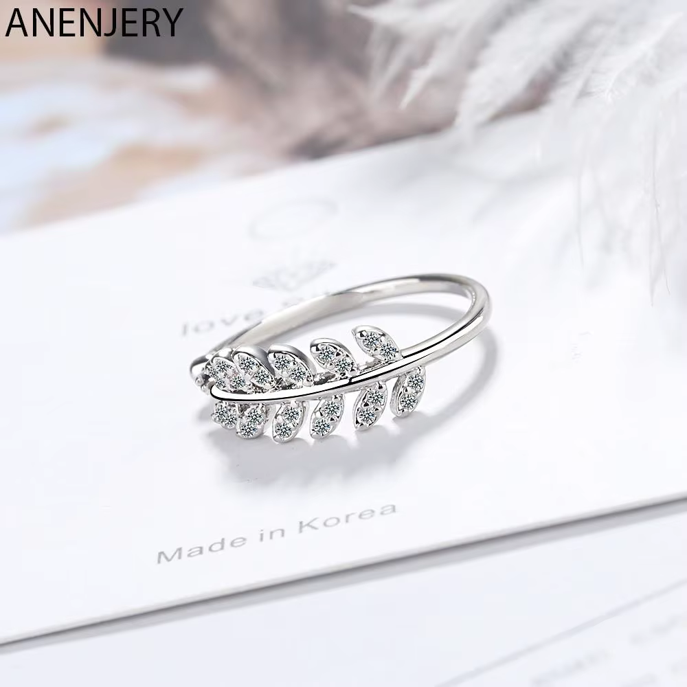 ANENJERY – bagues ajustables pour femmes, bijoux tendance, couleur argent, minimaliste, feuilles d'o