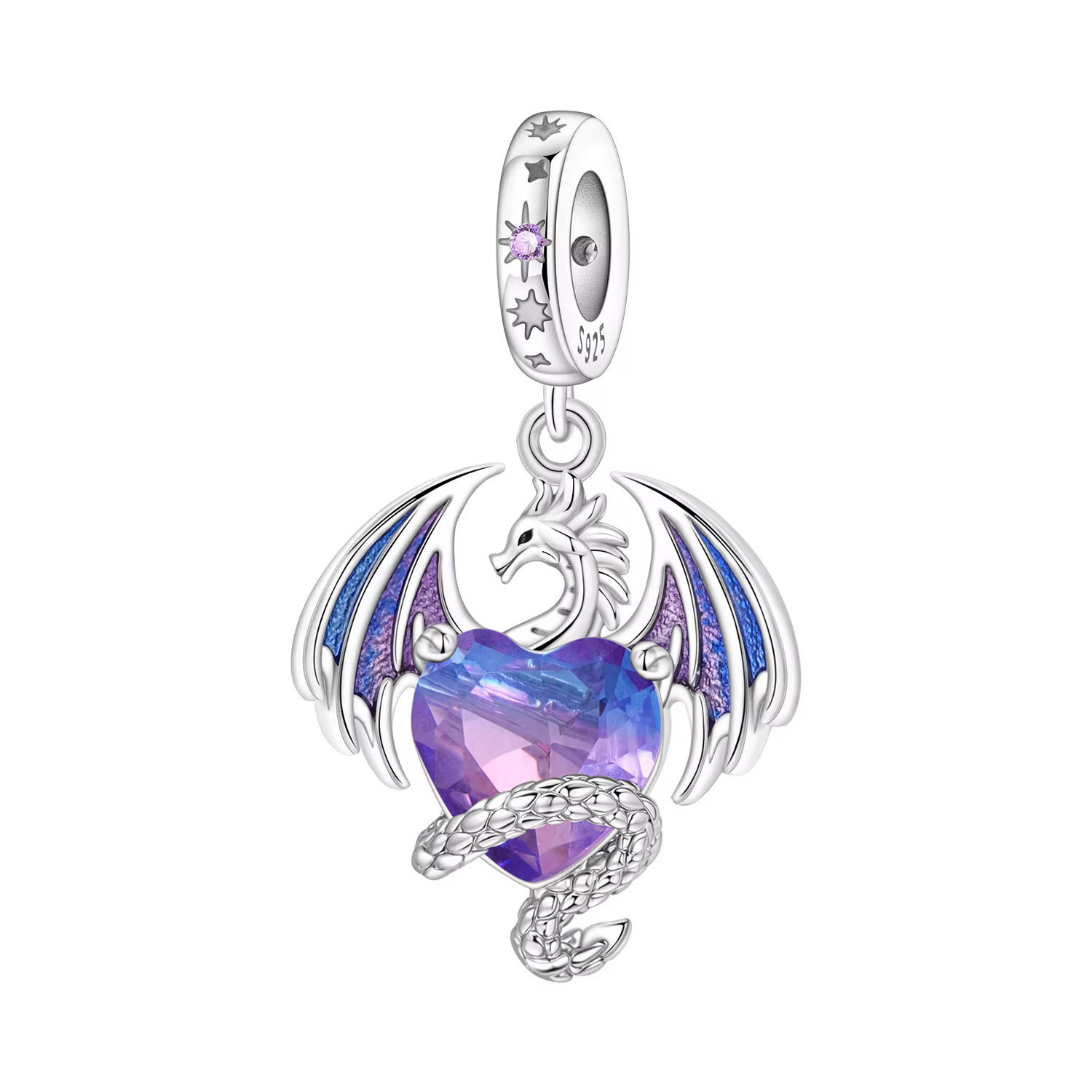 PANPOKI 925 Argent Sterling Perles en forme de cœur colorées Dragon volant Pendentifs originaux Brac