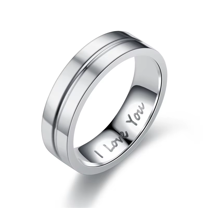 Bague en acier titane pour femmes et hommes, classique, avec inscription « Je t'aime », couleur or, 