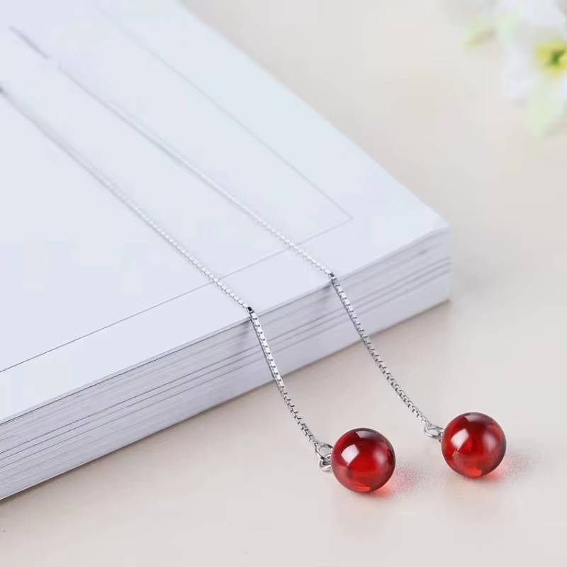 Offre spéciale longues boucles d'oreilles en argent Sterling 925 grenat rouge pour les femmes bijoux