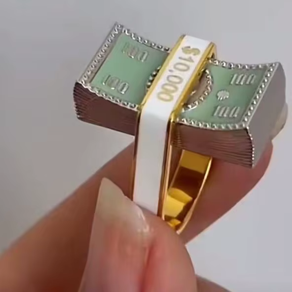 Bague en forme de billet de banque, élégante, luxueuse, amusante et exagérée, pour l'index