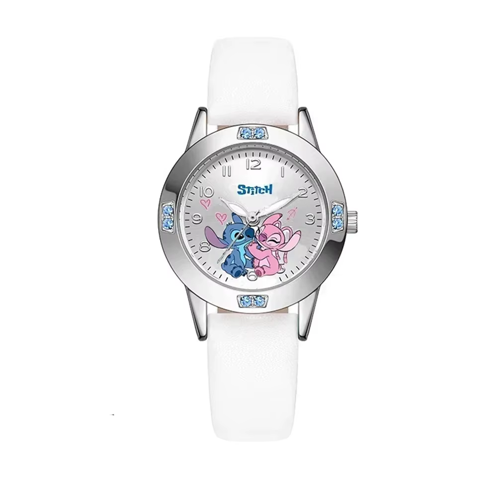 Montres Disney Stitch pour filles, montre à Quartz en diamant pour femmes, montres-bracelets en cuir