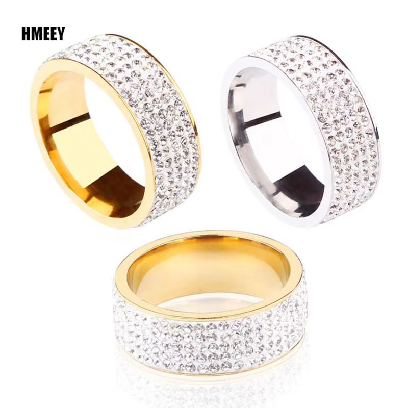 Bague en acier de Style rétro Vintage pour femmes, 5 rangées de bijoux en cristal clair, bagues de f