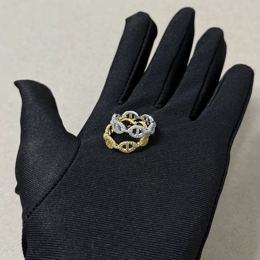 Bague de mariage classique en argent sterling 925 plaqué or avec chaîne en diamant pour femme