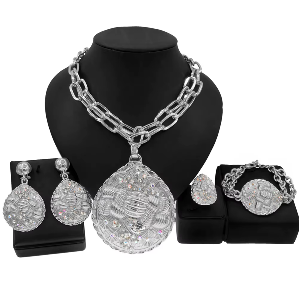 Ensemble de bijoux dorés italiens pour femmes, grand pendentif, collier, accessoires de Banquet, de 