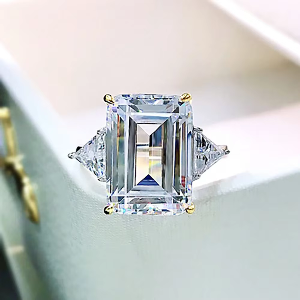 Bague de fiançailles Vintage en argent 925, topaze taille émeraude et Quartz rose 10*14mm avec diama