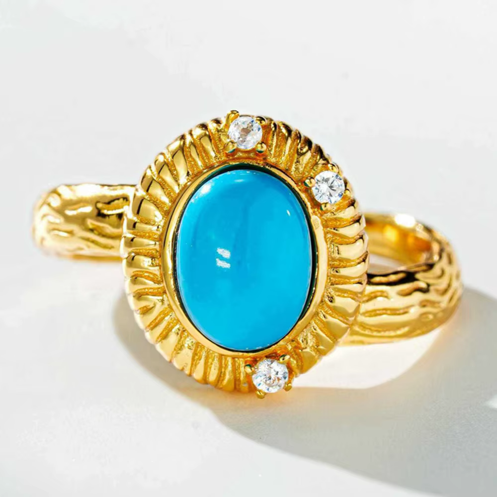 Vinregem – bague ovale en diamant turquoise à haute teneur en carbone pour femmes, en argent Sterlin