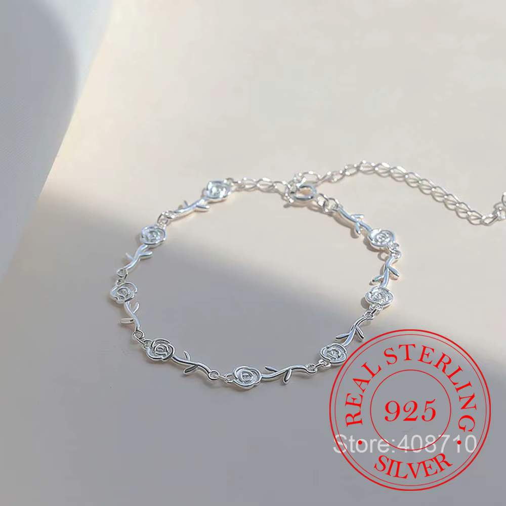Bijoux en argent Sterling 925, chaînes simples avec breloque en forme de fleur de Rose, bracelets po