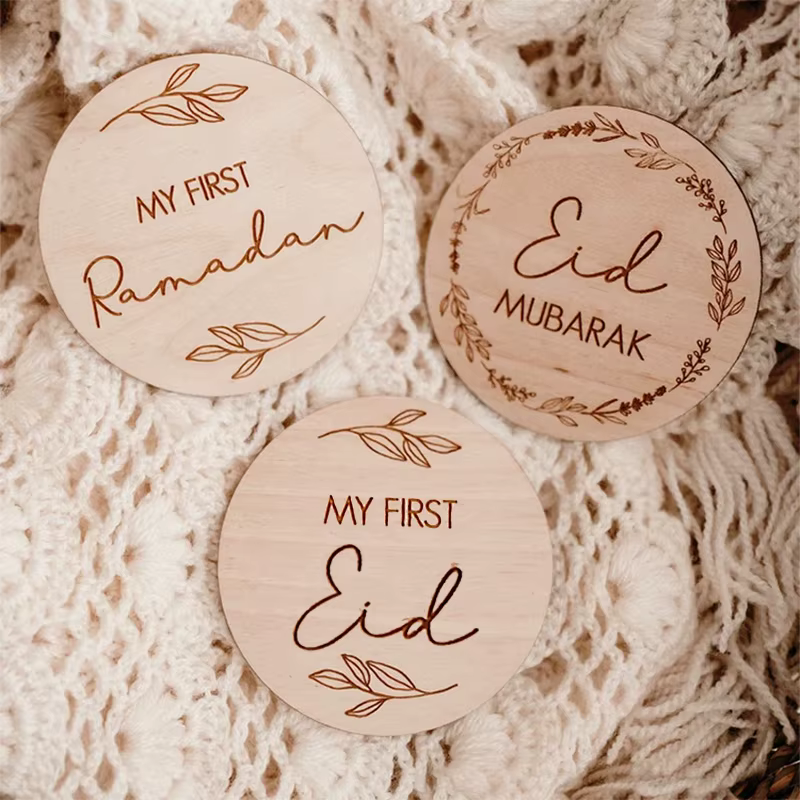 Carte de jalons en bois islamique pour bébé, accessoires photo pour le 1er Aïd et le 1er Ramadan Kar