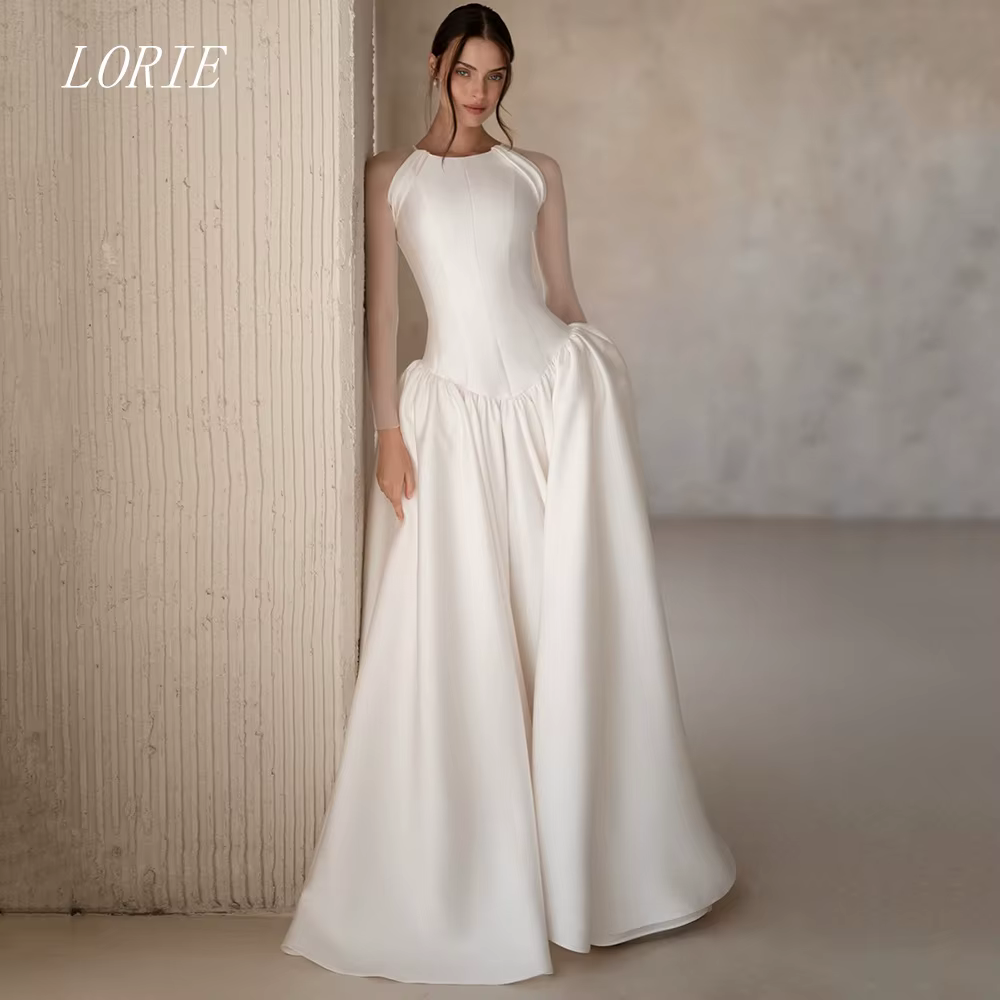 Robe de mariée civile de luxe LORIE, coupe trapèze, col rond, simple et sobre, pour fiançailles et m