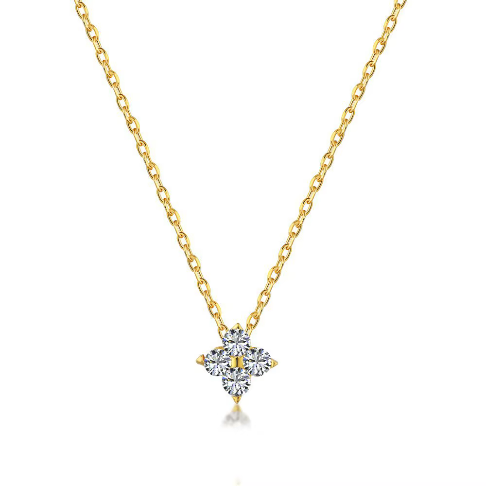 Colliers en acier inoxydable et Zircon pour femmes, plaqué or 18 carats, chaîne à quatre feuilles d'