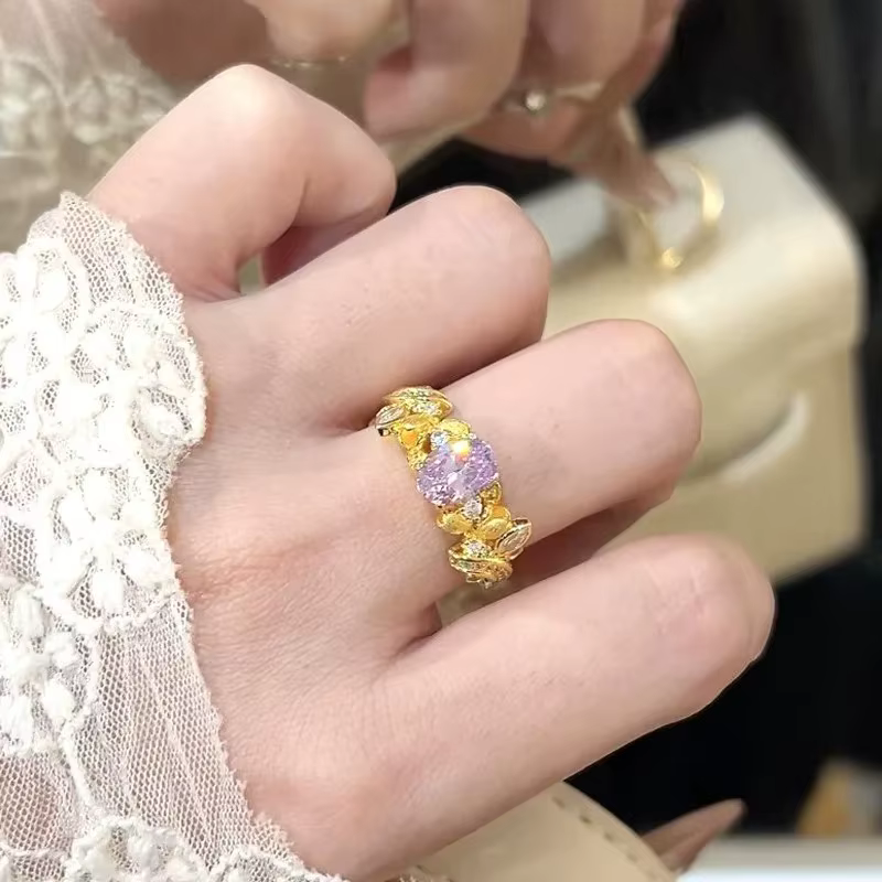Bagues de Cocktail de luxe élégantes en saphir violet Iris plaqué or 18 carats, bijoux en pierre sem
