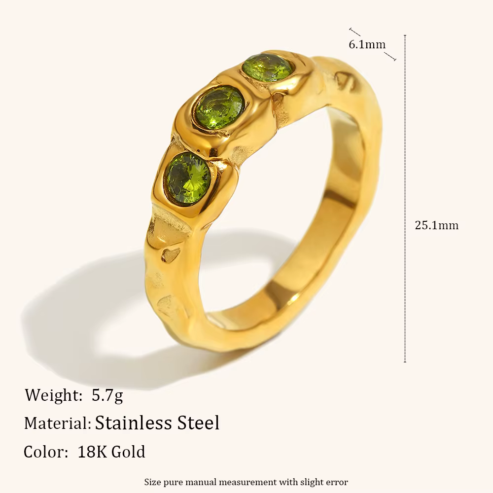 La. Muses – bague en acier inoxydable pour femmes, trois Zircon verts, plaqué or PVD, tendance, bijo