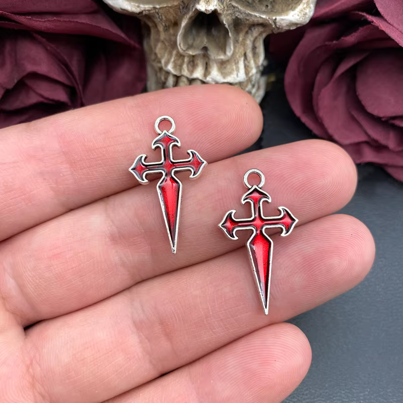 10 pièces 30*16.5mm émail Saint James croisé chapelet Crucifix croix breloques pour bricolage fabric