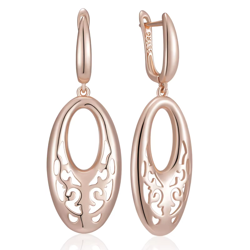 Kinel chaud Unique fleur ethnique mariée pendentif boucles d'oreilles pour les femmes mode 585 or Ro