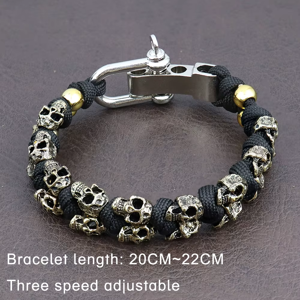 Bracelet tête de mort vintage pour hommes, bracelets tissés faits à la main, punk, hip hop, bijoux d