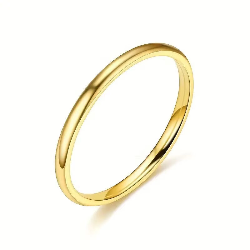 Bague empilable en argent Sterling 925, 2mm, couleur or, lisse, simple, à la mode, pour femmes, bijo