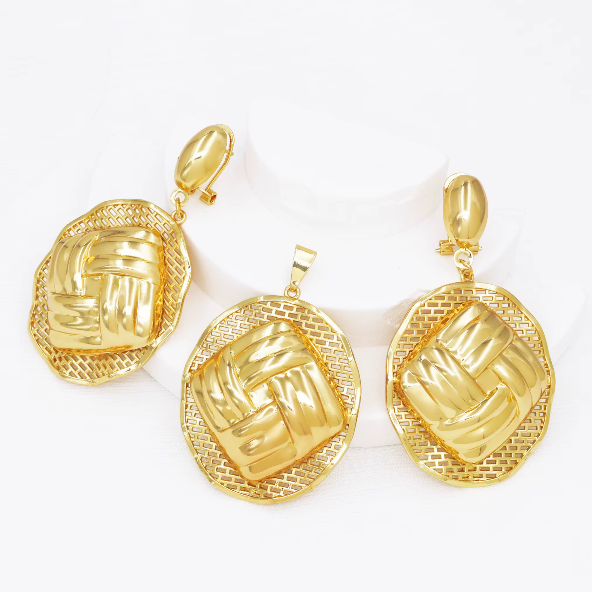 YTJX – ensemble de boucles d'oreilles et collier à grand pendentif, Texture tressée en or, bijoux gé