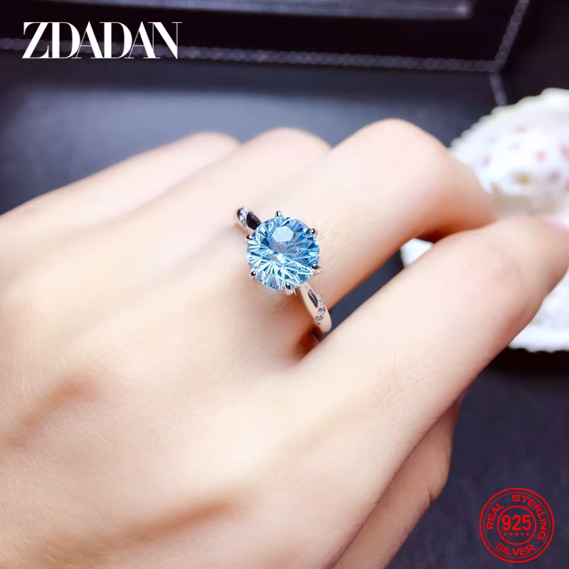 ZDADAN – bague topaze bleue en argent 925 pour femmes, bijoux de mariage à la mode