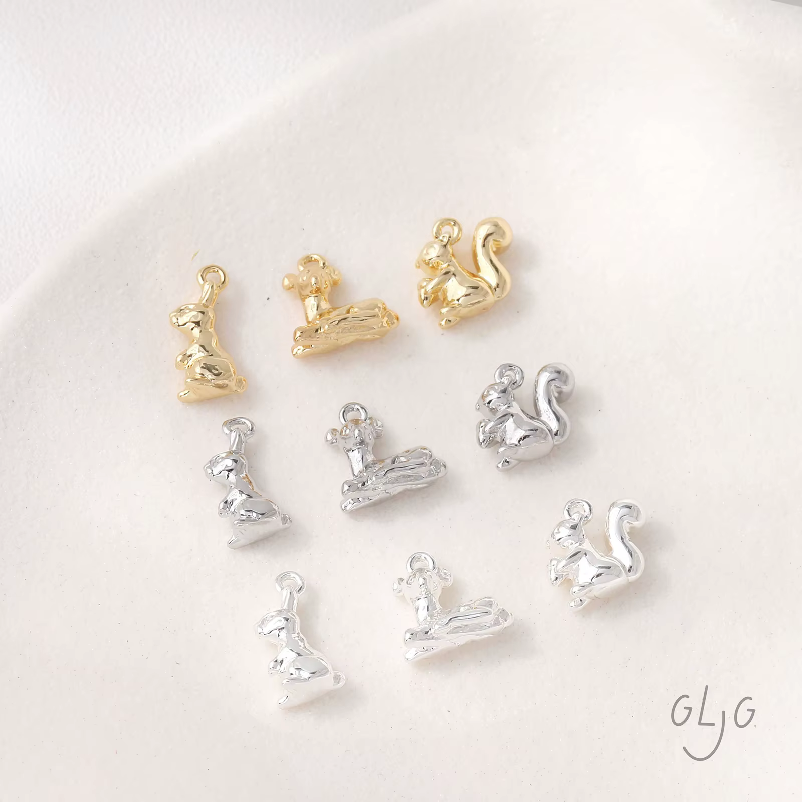 4 pièces 14K plaqué or série animale écureuil lapin cerf matériel fait à la main résultats bijoux br