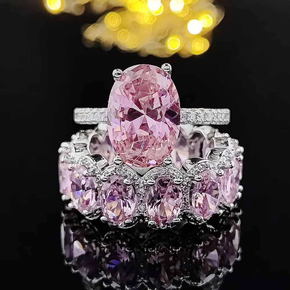 Ensemble de bagues de mariage ovales de couleur argent pour femmes, bracelet de fiançailles de luxe,