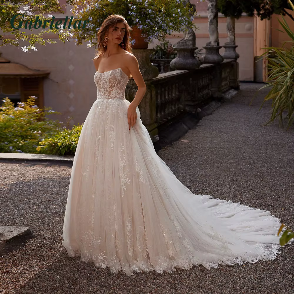 Lements o.org-Robe de mariée de conte de fées pour femme, robe de soirée, ligne A, appliques en dent