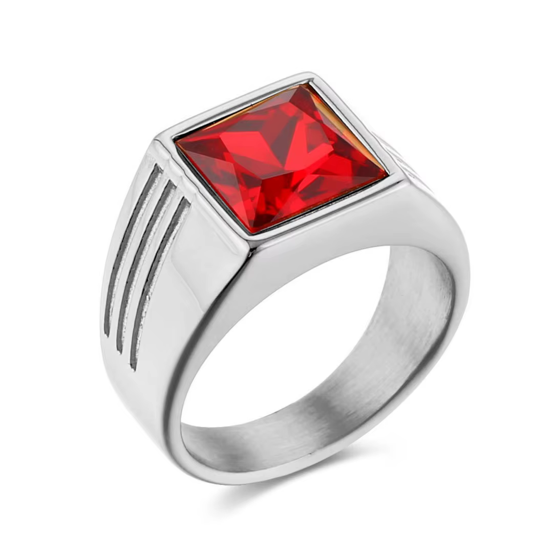 Bague de luxe pour homme 13 mm, grande bague carrée en acier inoxydable couleur or et argent avec zi