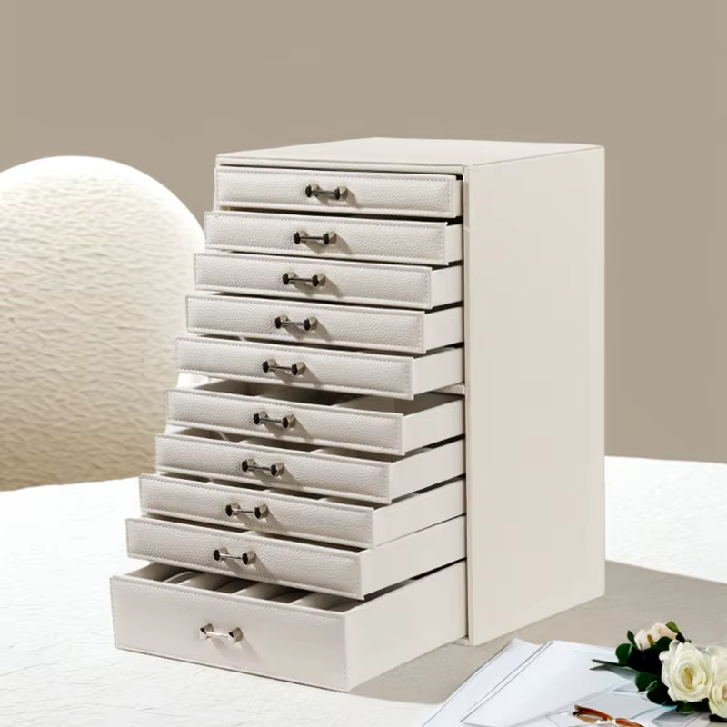 Grande boîte à bijoux en cuir PU, boîtes de rangement, vitrine professionnelle, boucles d'oreilles, 
