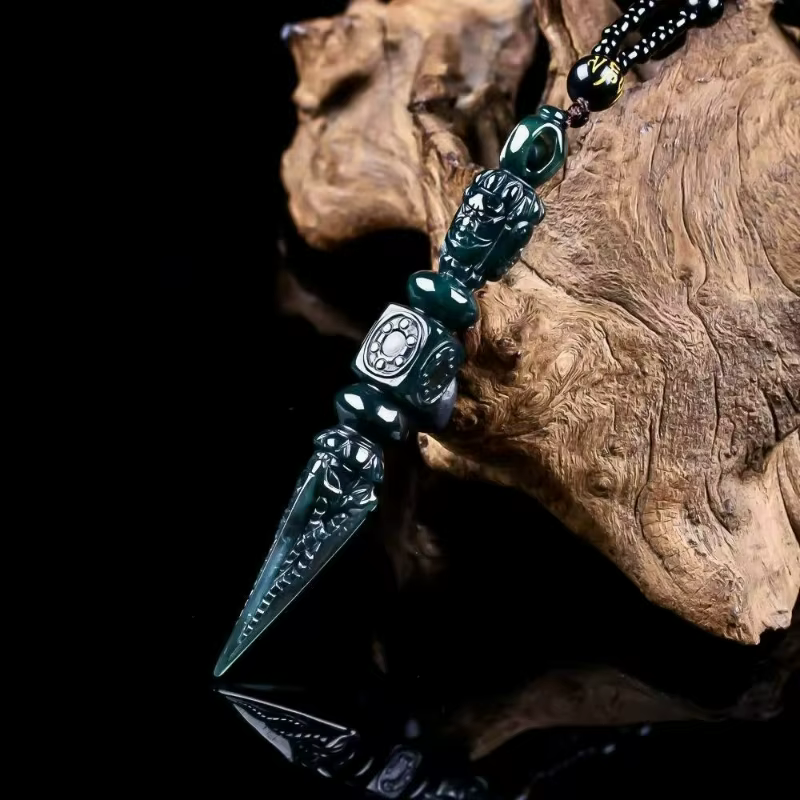 Pendentif pilon en jade naturel de qualité A avec diamant, collier haut de gamme pour homme, accesso