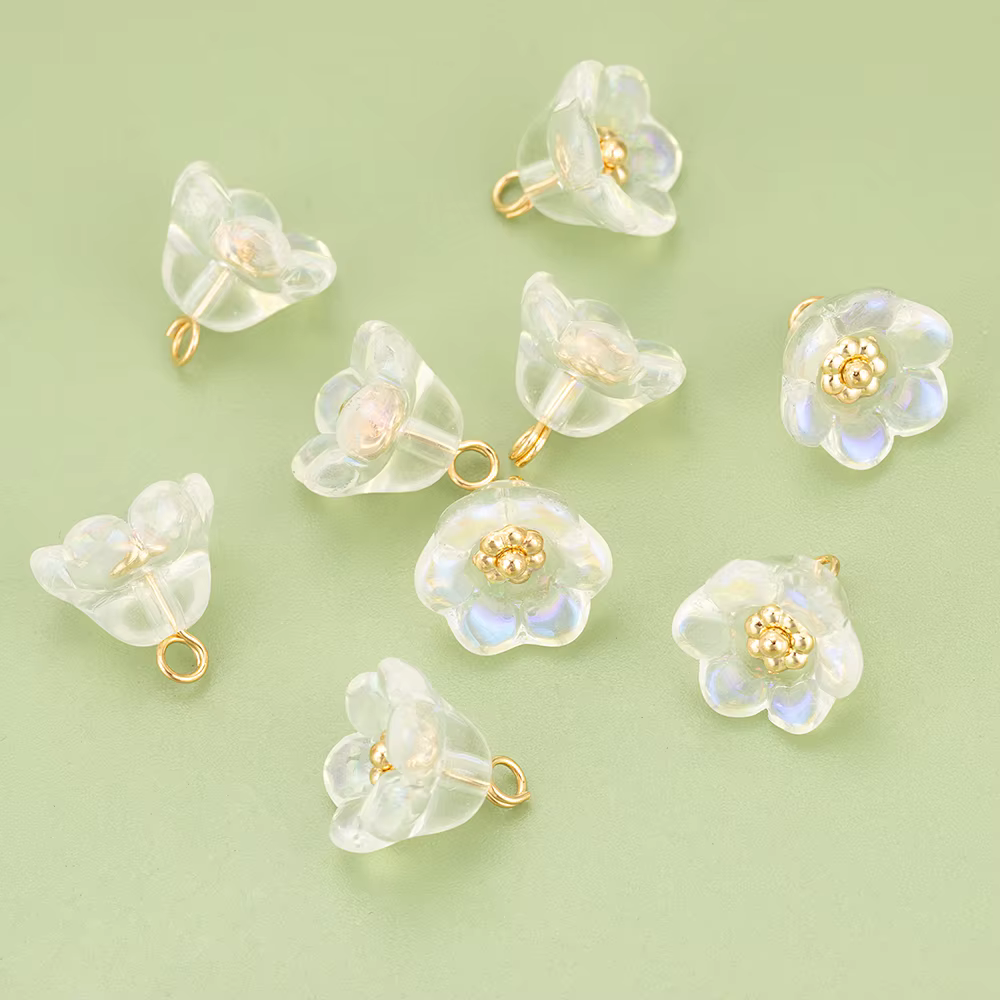 YEGUI-Accessoires de bijoux faits à la main, fleur de verre, plaqué or 18 carats, breloques pour la 