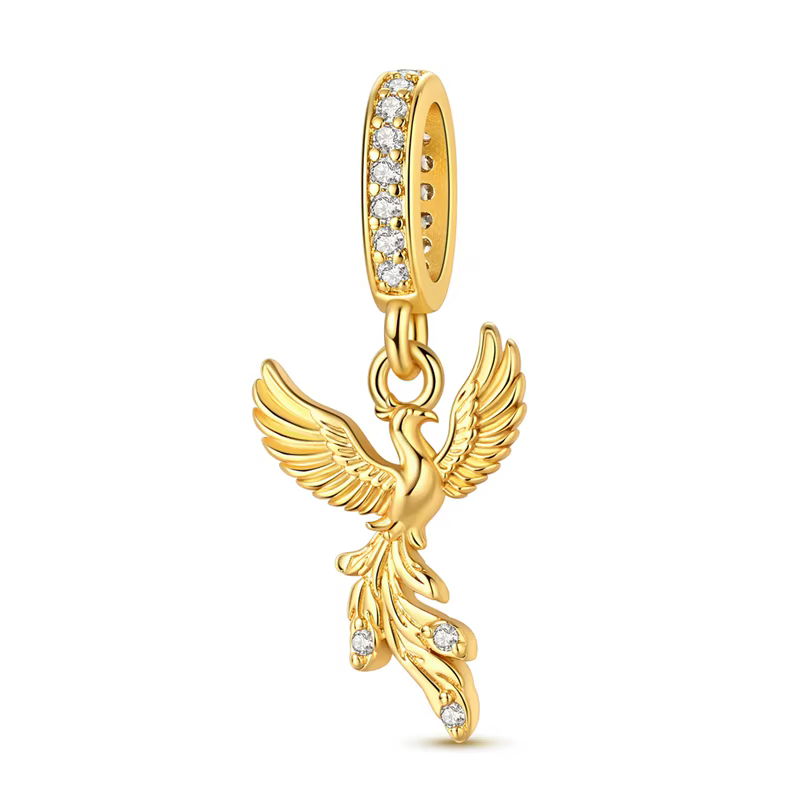 Pendentif Talisman Phénix Mythique en Argent Sterling 925 Plaqué Or, Compatible avec les Bracelets à