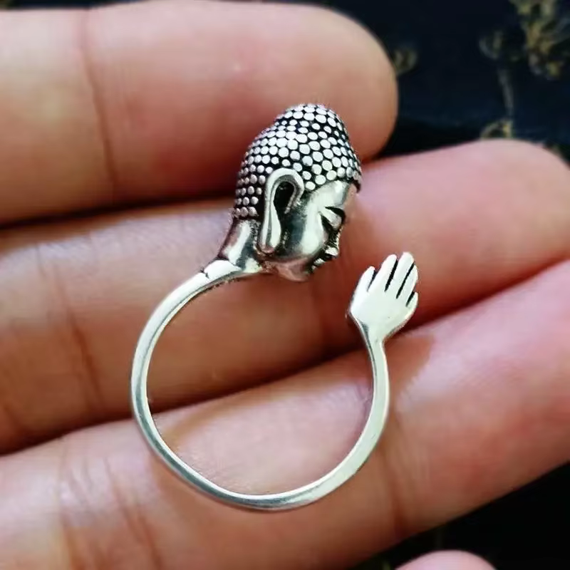 YIZIZAI-Bague Lcuky bouddhiste tibétain pour hommes et femmes, anneaux de tête de bouddha, santé, ri