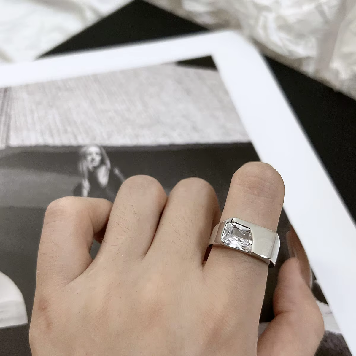 Star Radiance – bague ouverte Y2K Punk, Design creux tendance, Version large, pour hommes et femmes,