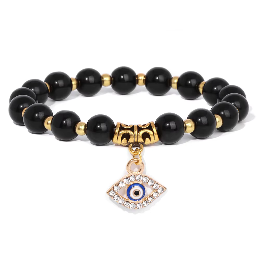 Bracelet de perles de pierre de sodalite bleue, bracelet à breloques turc Evil Eye, bracelet porte-b