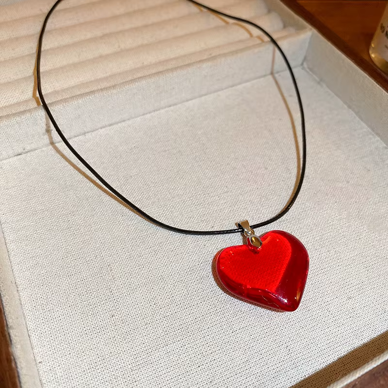 Colliers en forme de cœur bleu océan pour femmes, colliers longs en cristal et strass, bijoux Love F