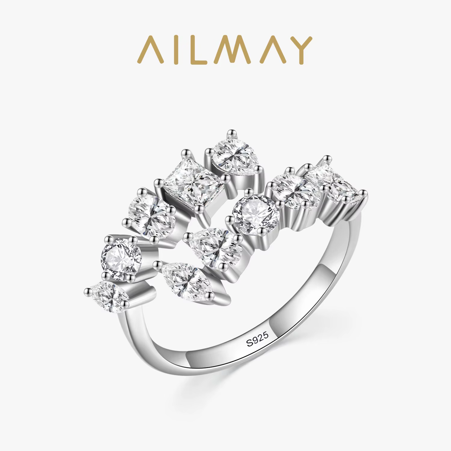 Ailmay mode 925 en argent Sterling éblouissant géométrique clair Zircon anneaux réglables pour les f