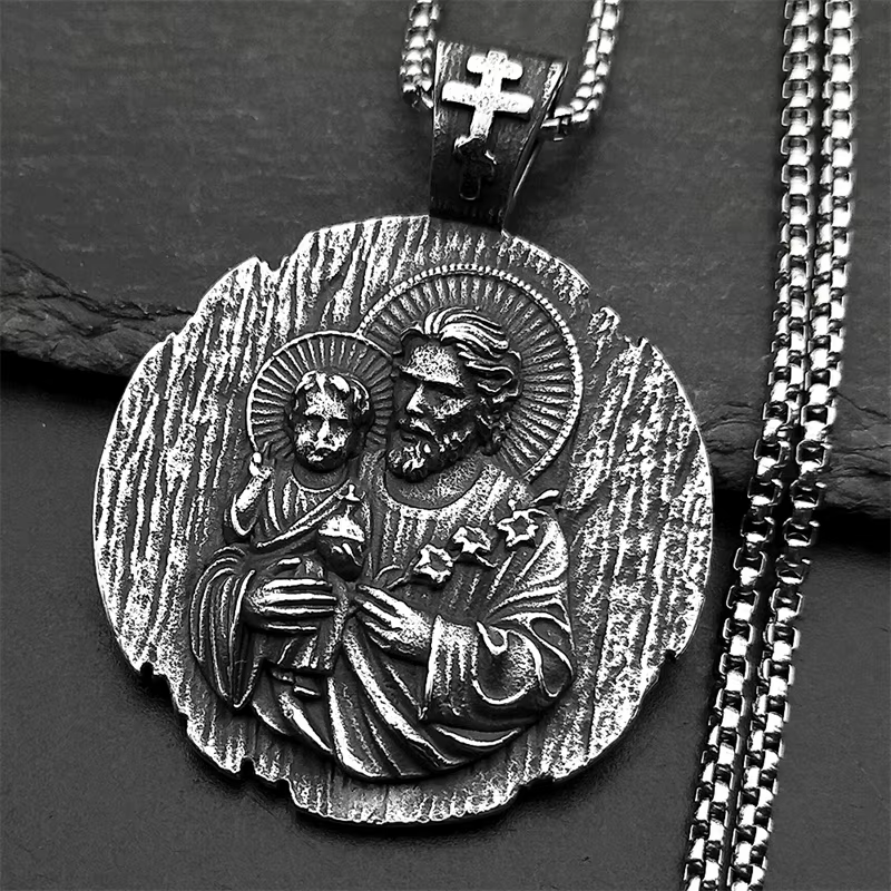 Saint Joseph Christian bébé jésus médaille collier pour femmes hommes en acier inoxydable couleur ar